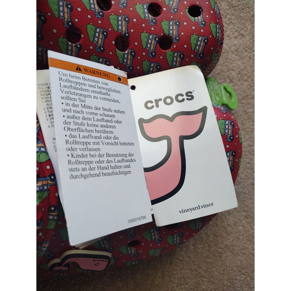 Crocs Clogs Women 12 Man 10 Red Vineyard Vines Holiday Christmas Vacation Travel - Picture 5 of 7